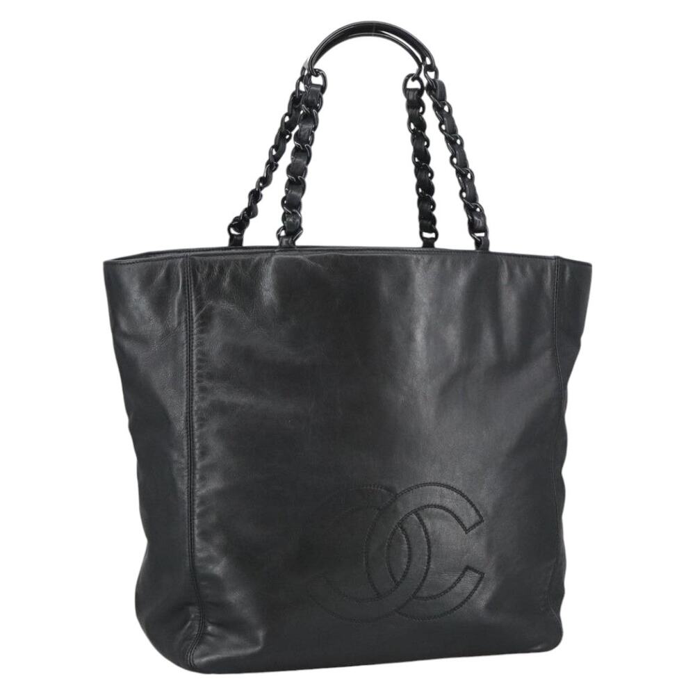 CHANEL Coco Mark Chain Tote Bag Lamb Skin Black CC
